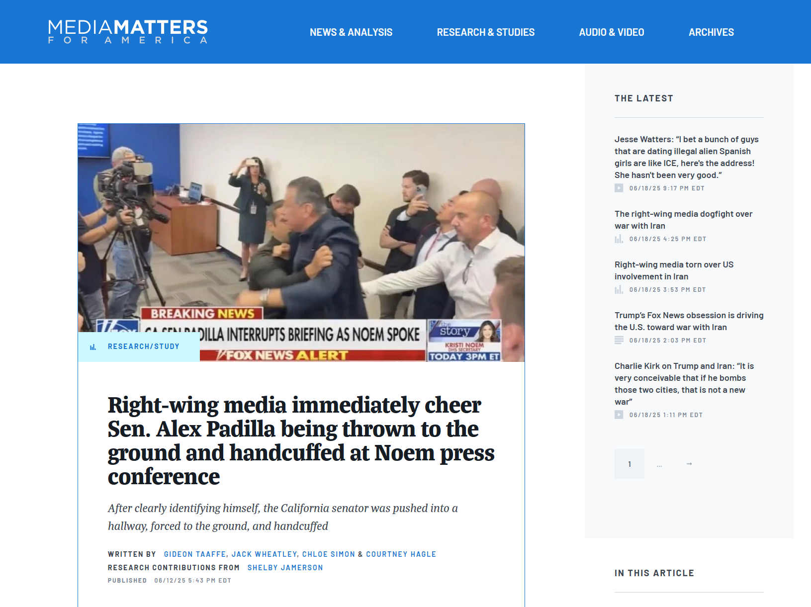 Media Matters Alex Padilla Headline